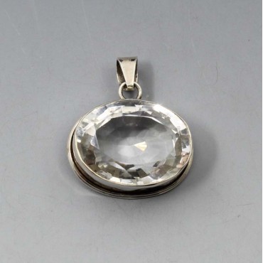 Clear crystal quartz silver pendant